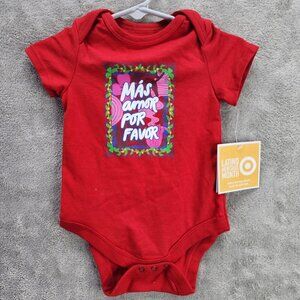 Latino Heritage Month Baby Bodysuit Mas Amor Por Favor Short Sleeve Red 0-3M